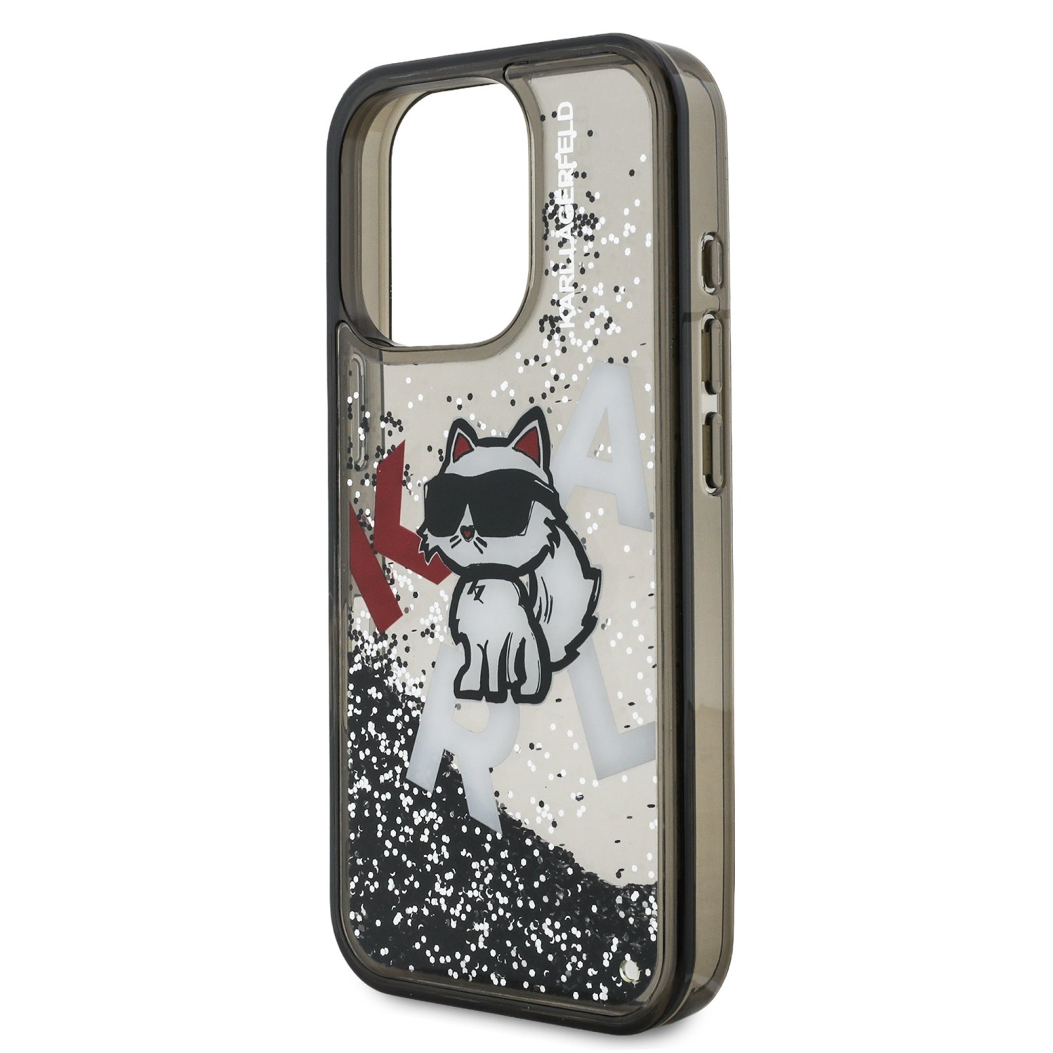 Karl Lagerfeld Liquid Glitter Scattered Choupette Zadní Kryt pro iPhone 16 Pro Max Black