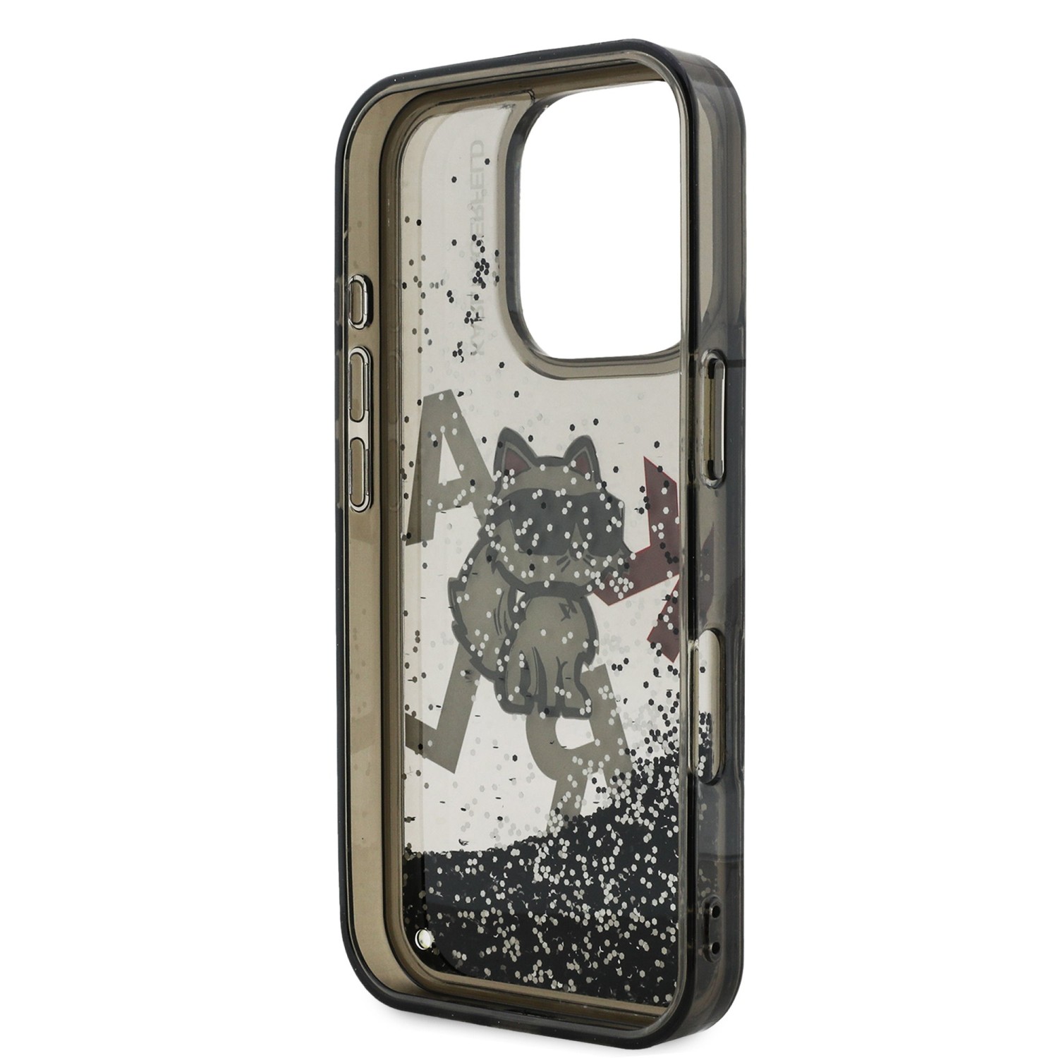 Karl Lagerfeld Liquid Glitter Scattered Choupette Zadní Kryt pro iPhone 16 Pro Max Black