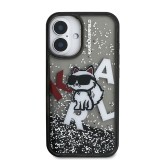 Karl Lagerfeld Liquid Glitter Scattered Choupette Zadní Kryt pro iPhone 16 Black