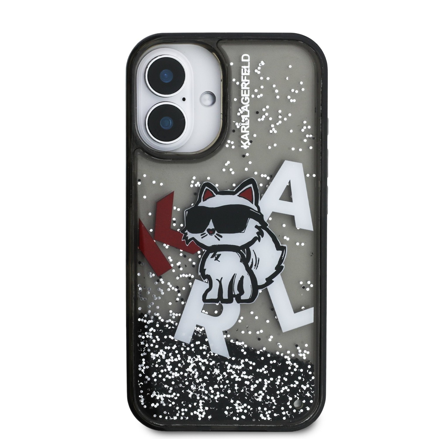 Karl Lagerfeld Liquid Glitter Scattered Choupette Zadní Kryt pro iPhone 16 Black