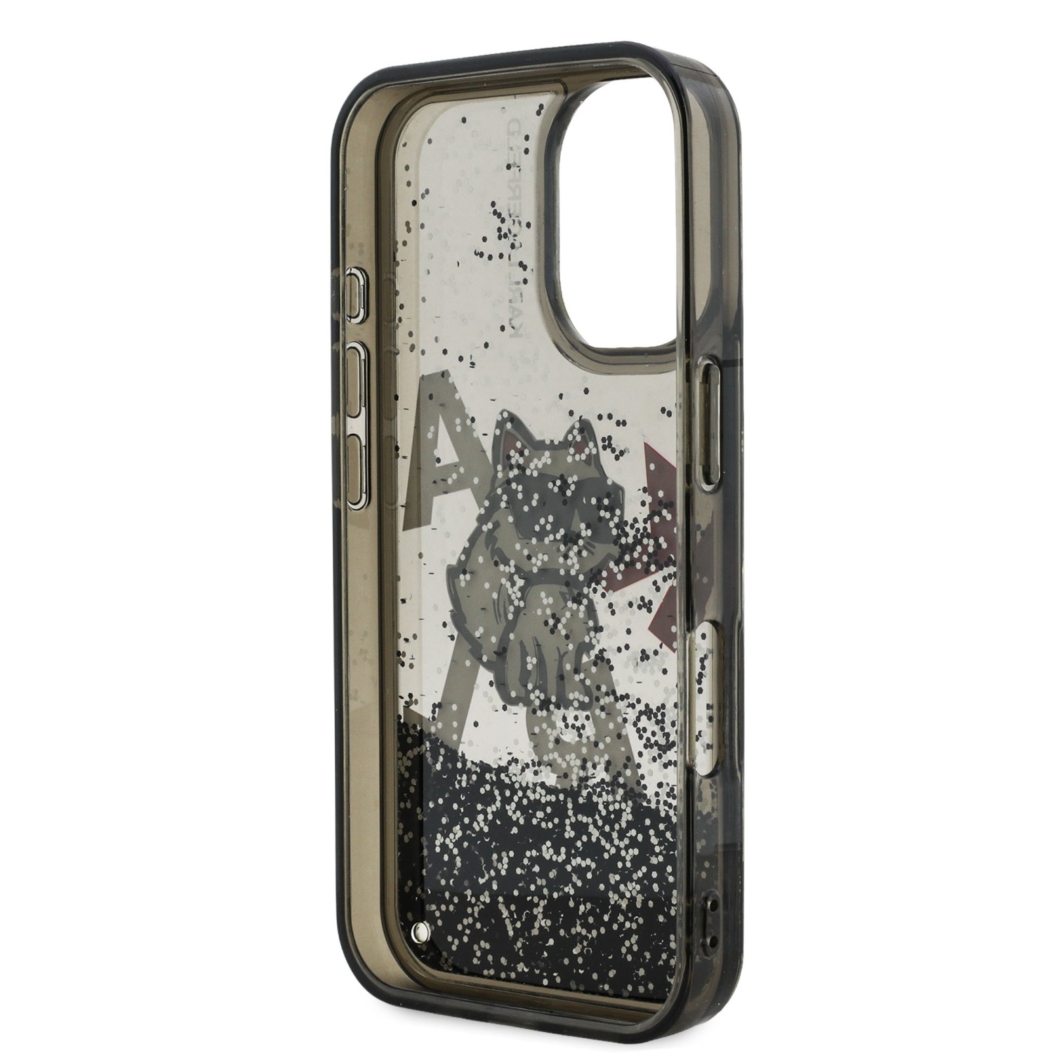 Karl Lagerfeld Liquid Glitter Scattered Choupette Zadní Kryt pro iPhone 16 Black