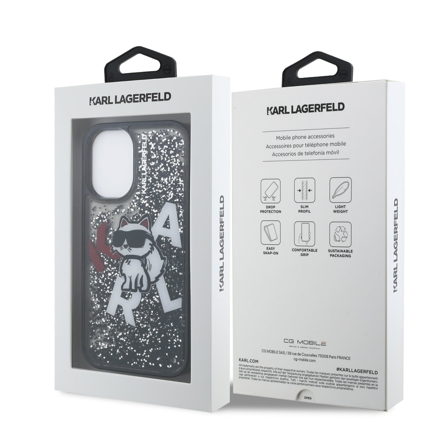 Karl Lagerfeld Liquid Glitter Scattered Choupette Zadní Kryt pro iPhone 16 Black