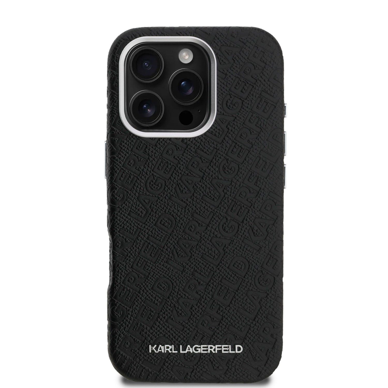 Karl Lagerfeld Grained PU Repeated Logo MagSafe Zadní Kryt pro iPhone 16 Pro Max Black