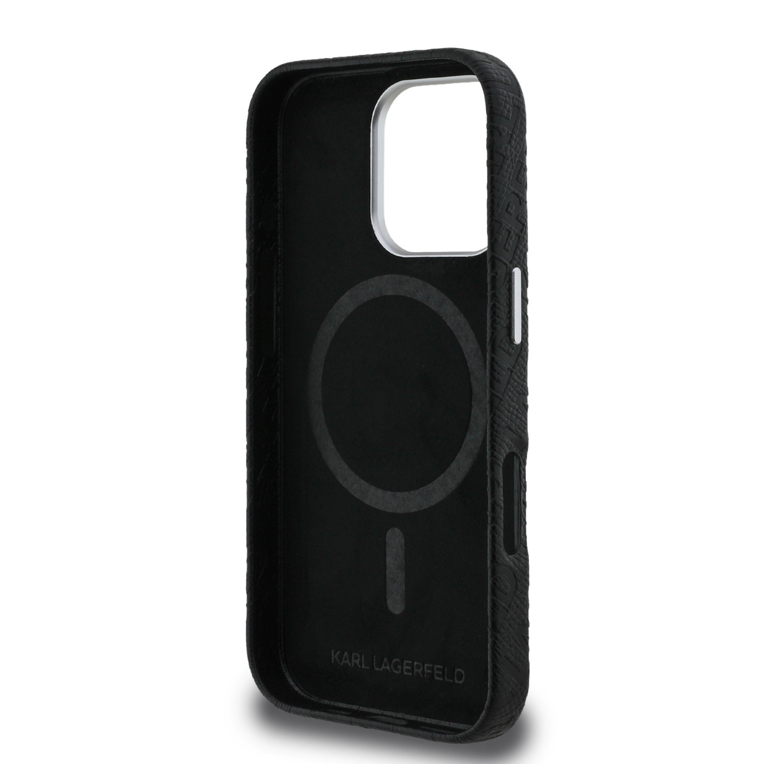Karl Lagerfeld Grained PU Repeated Logo MagSafe Zadní Kryt pro iPhone 16 Pro Max Black