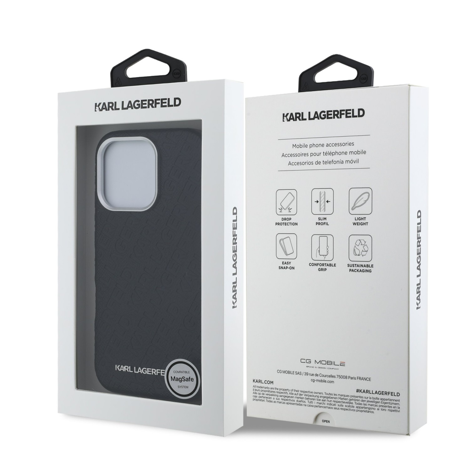 Karl Lagerfeld Grained PU Repeated Logo MagSafe Zadní Kryt pro iPhone 16 Pro Max Black