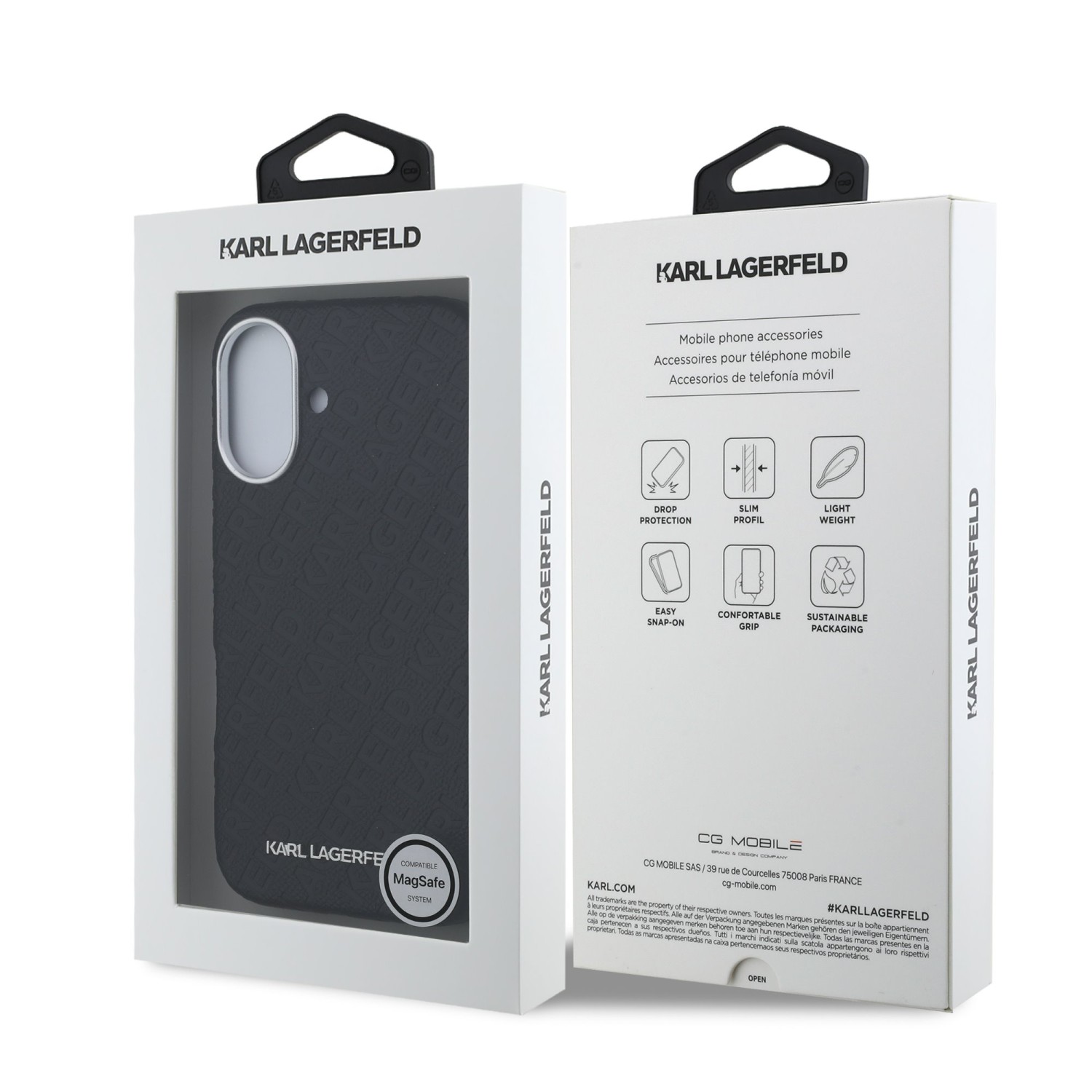 Karl Lagerfeld Grained PU Repeated Logo MagSafe Zadní Kryt pro iPhone 16 Black