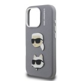 Karl Lagerfeld Grained PU K&CH Heads Zadní Kryt pro iPhone 16 Pro Max Grey