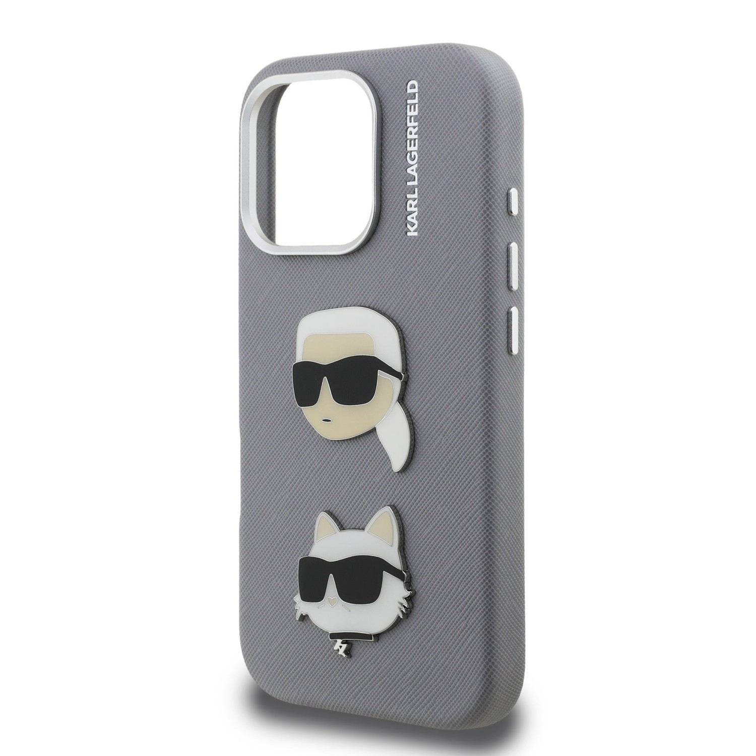 Karl Lagerfeld Grained PU K&CH Heads Zadní Kryt pro iPhone 16 Pro Max Grey