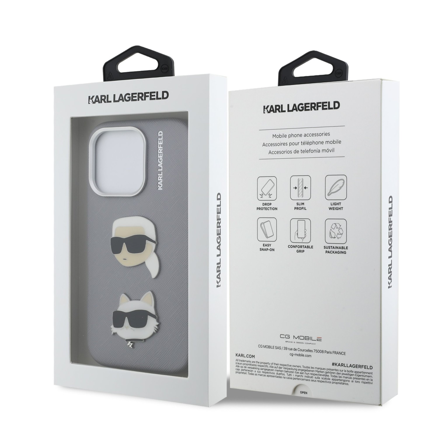 Karl Lagerfeld Grained PU K&CH Heads Zadní Kryt pro iPhone 16 Pro Max Grey
