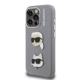 Karl Lagerfeld Grained PU K&CH Heads Zadní Kryt pro iPhone 15 Pro Max Grey