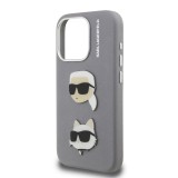 Karl Lagerfeld Grained PU K&CH Heads Zadní Kryt pro iPhone 15 Pro Max Grey