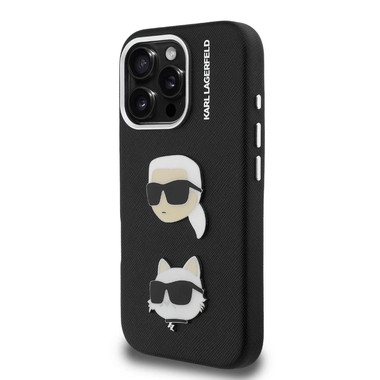 Karl Lagerfeld Grained PU K&CH Heads Zadní Kryt pro iPhone 16 Pro Max Black