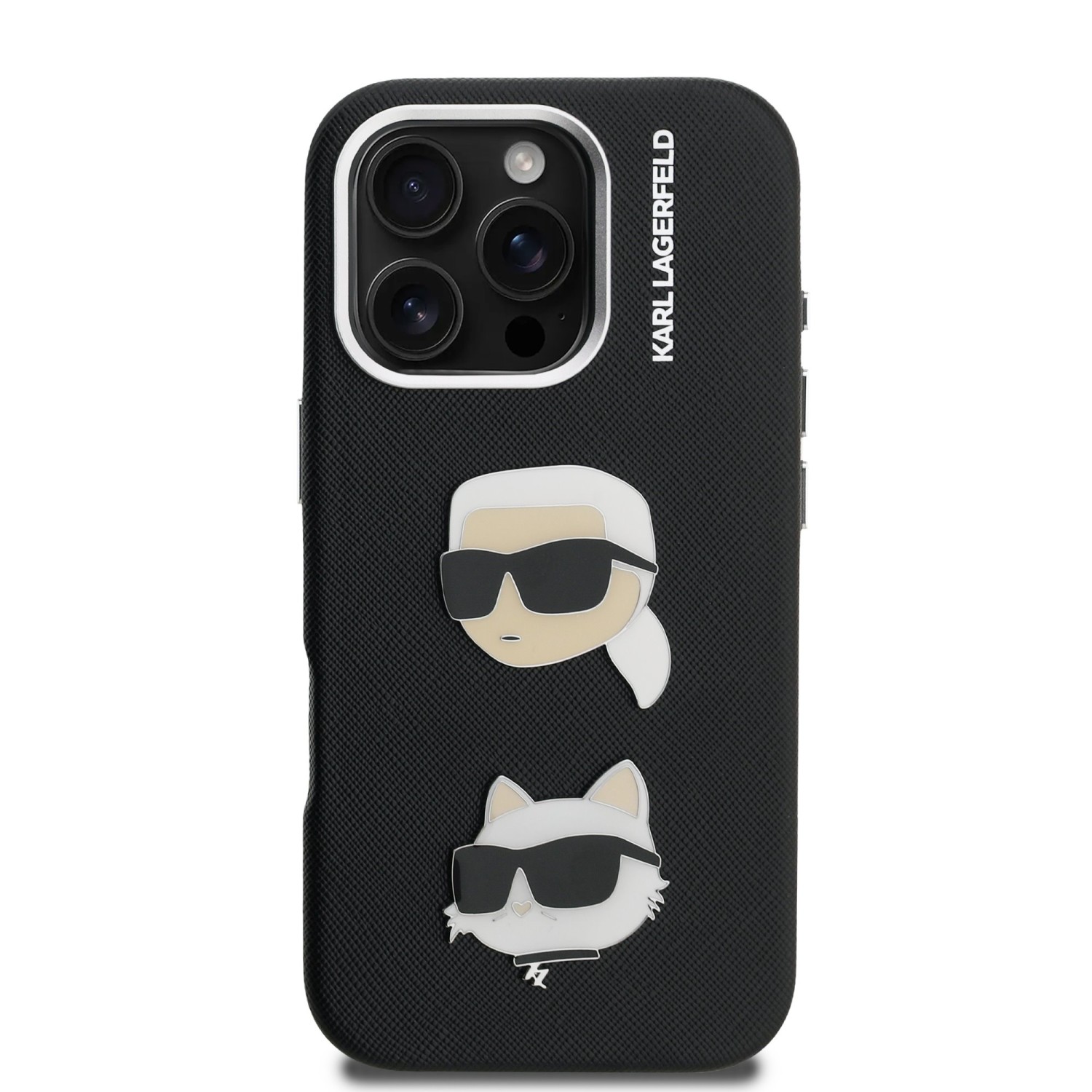 Karl Lagerfeld Grained PU K&CH Heads Zadní Kryt pro iPhone 16 Pro Max Black