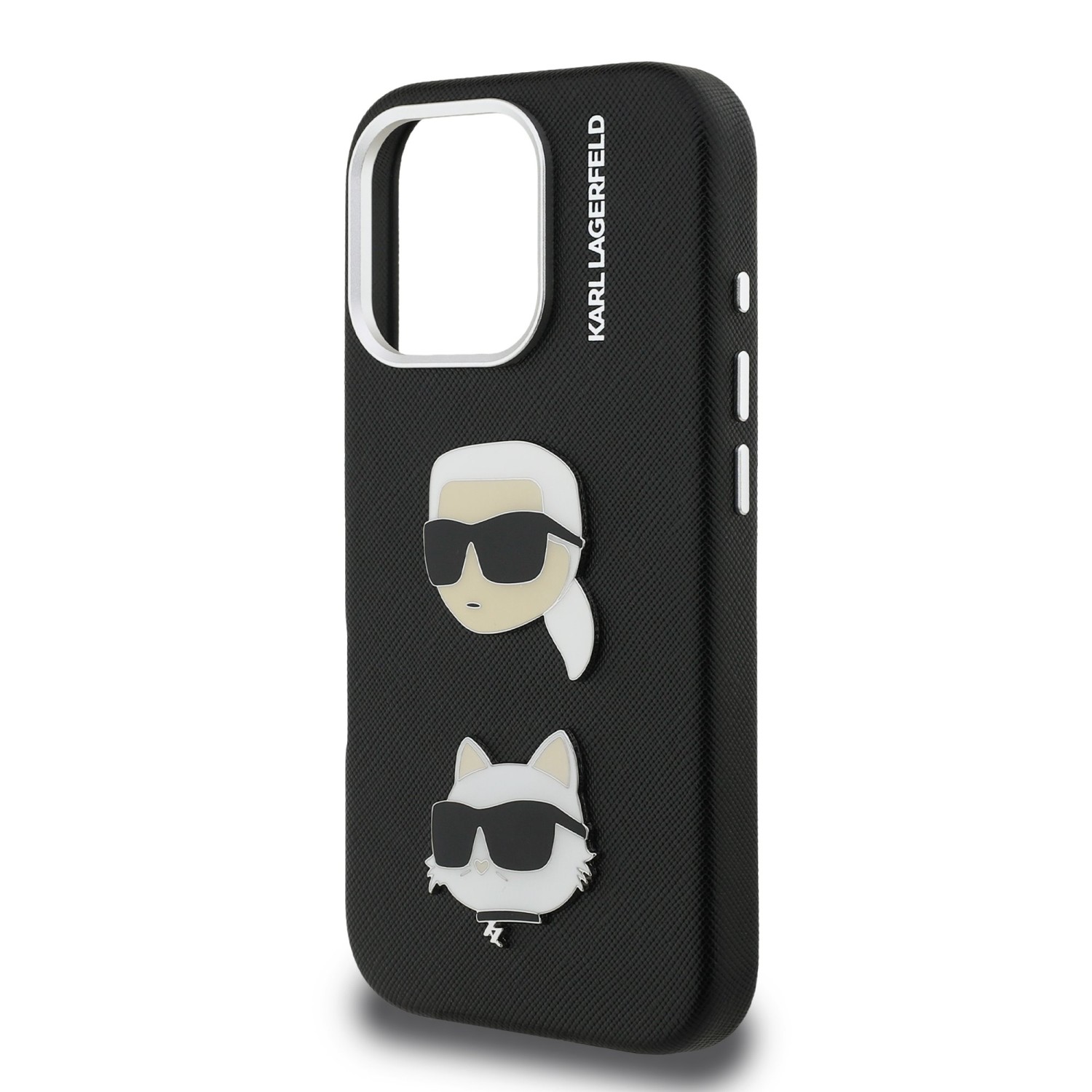 Karl Lagerfeld Grained PU K&CH Heads Zadní Kryt pro iPhone 16 Pro Max Black
