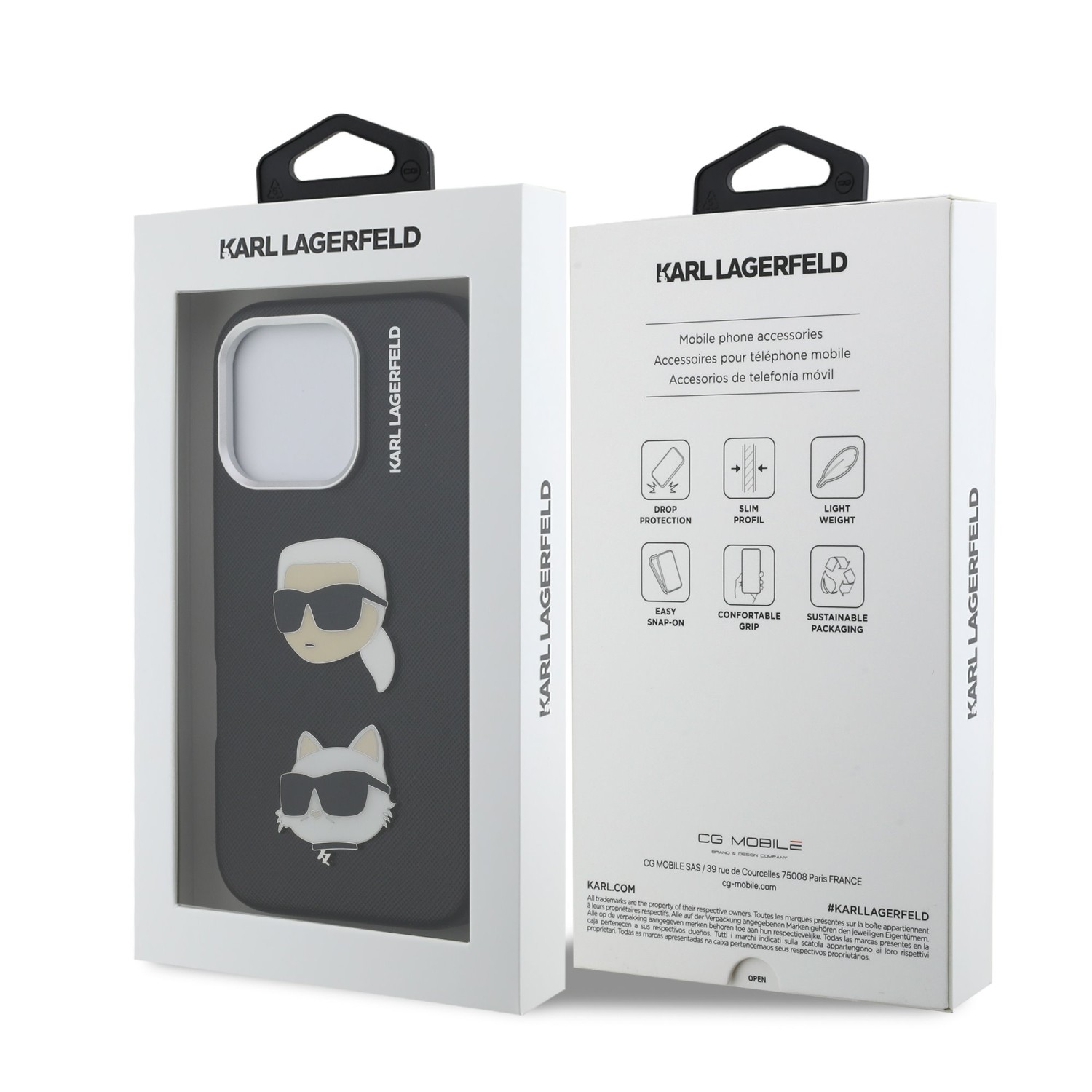 Karl Lagerfeld Grained PU K&CH Heads Zadní Kryt pro iPhone 16 Pro Max Black