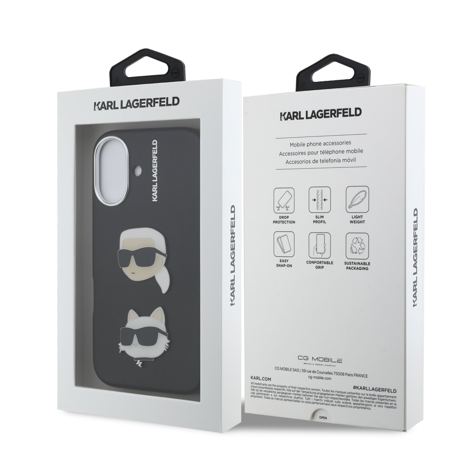 Karl Lagerfeld Grained PU K&CH Heads Zadní Kryt pro iPhone 16 Black