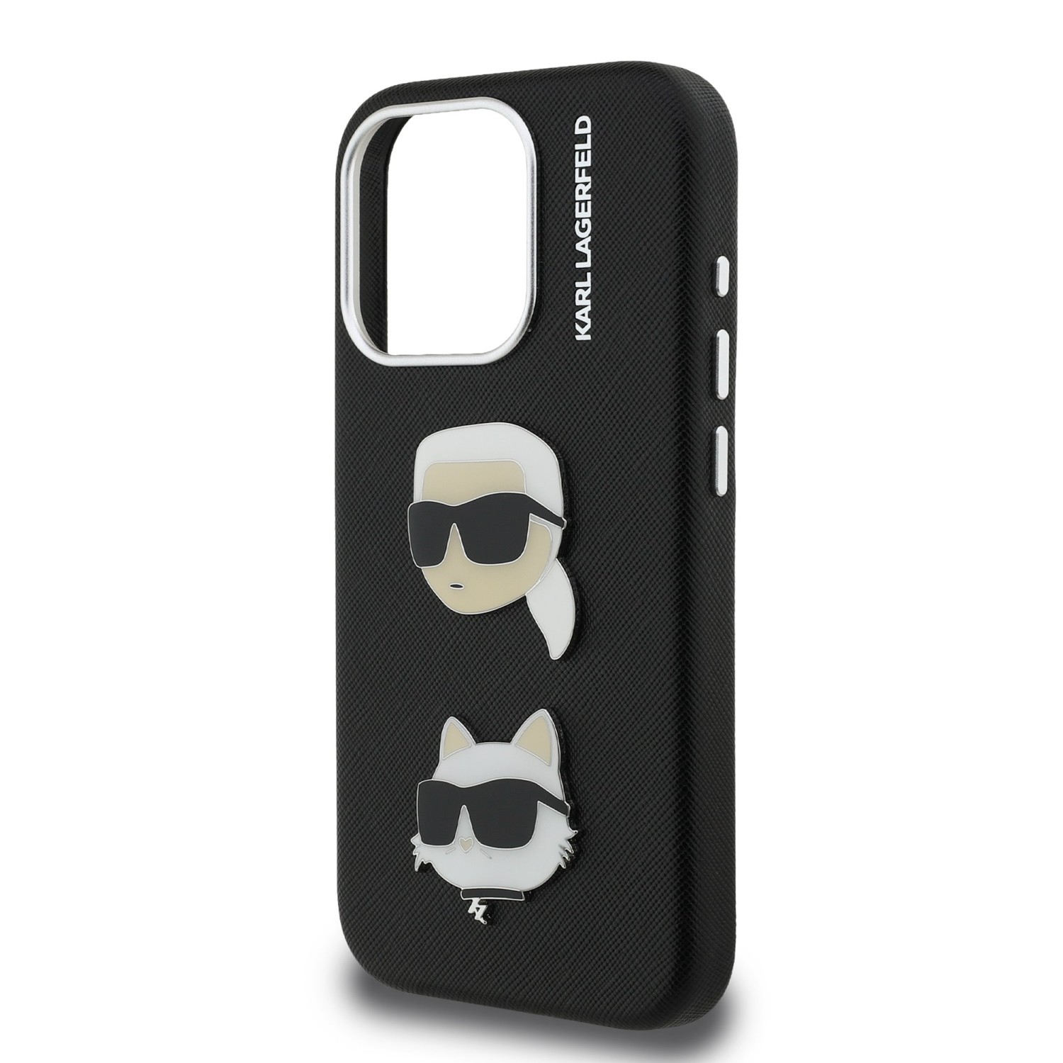 Karl Lagerfeld Grained PU K&CH Heads Zadní Kryt pro iPhone 15 Pro Max Black