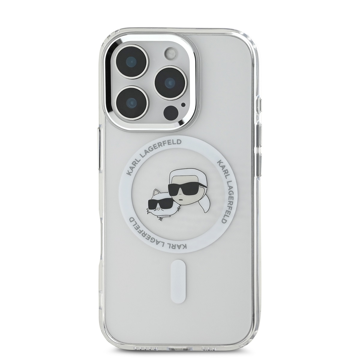 Karl Lagerfeld IML K&CH Heads Metal Frame MagSafe Zadní Kryt pro iPhone 16 Pro Max Transparent