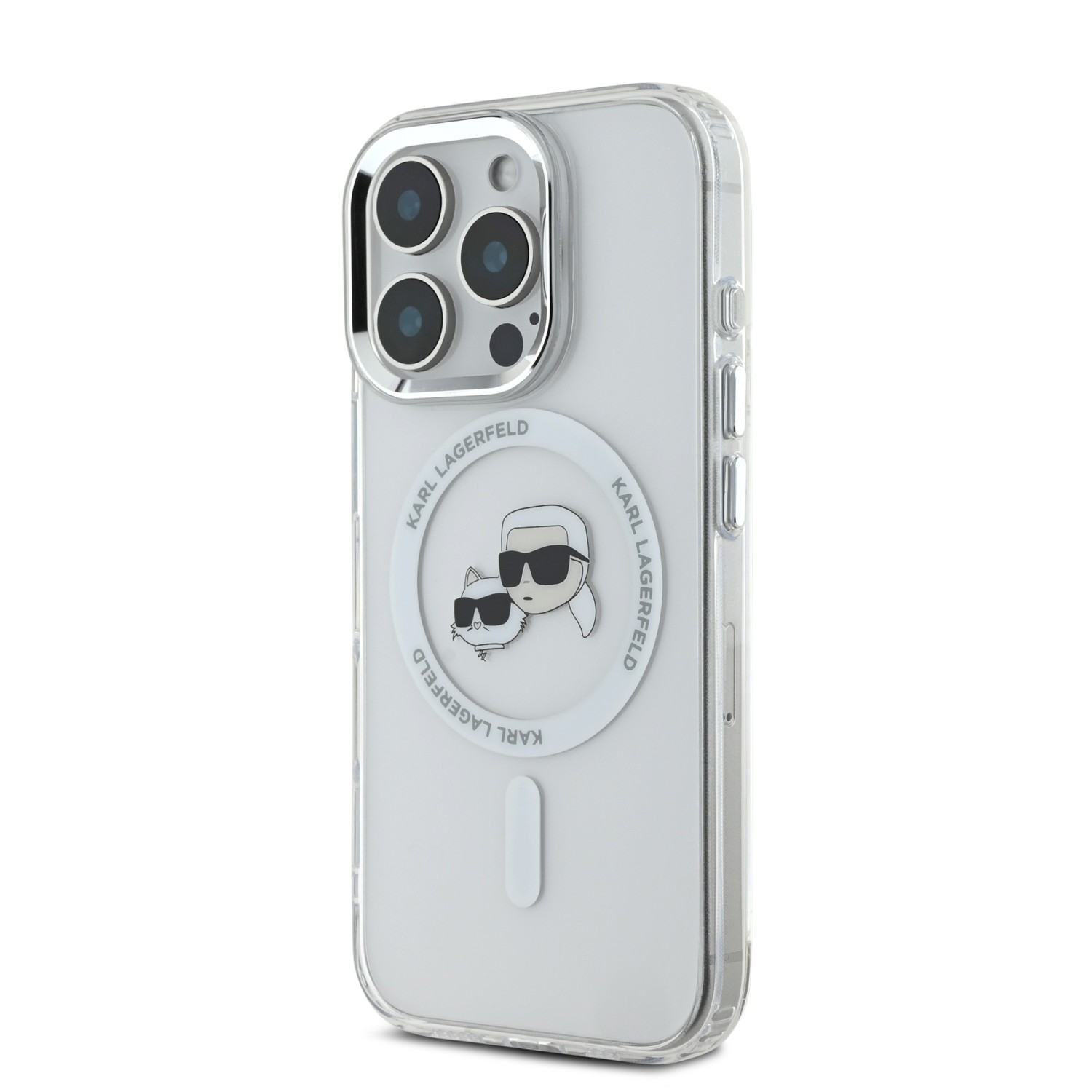 Karl Lagerfeld IML K&CH Heads Metal Frame MagSafe Zadní Kryt pro iPhone 16 Pro Max Transparent