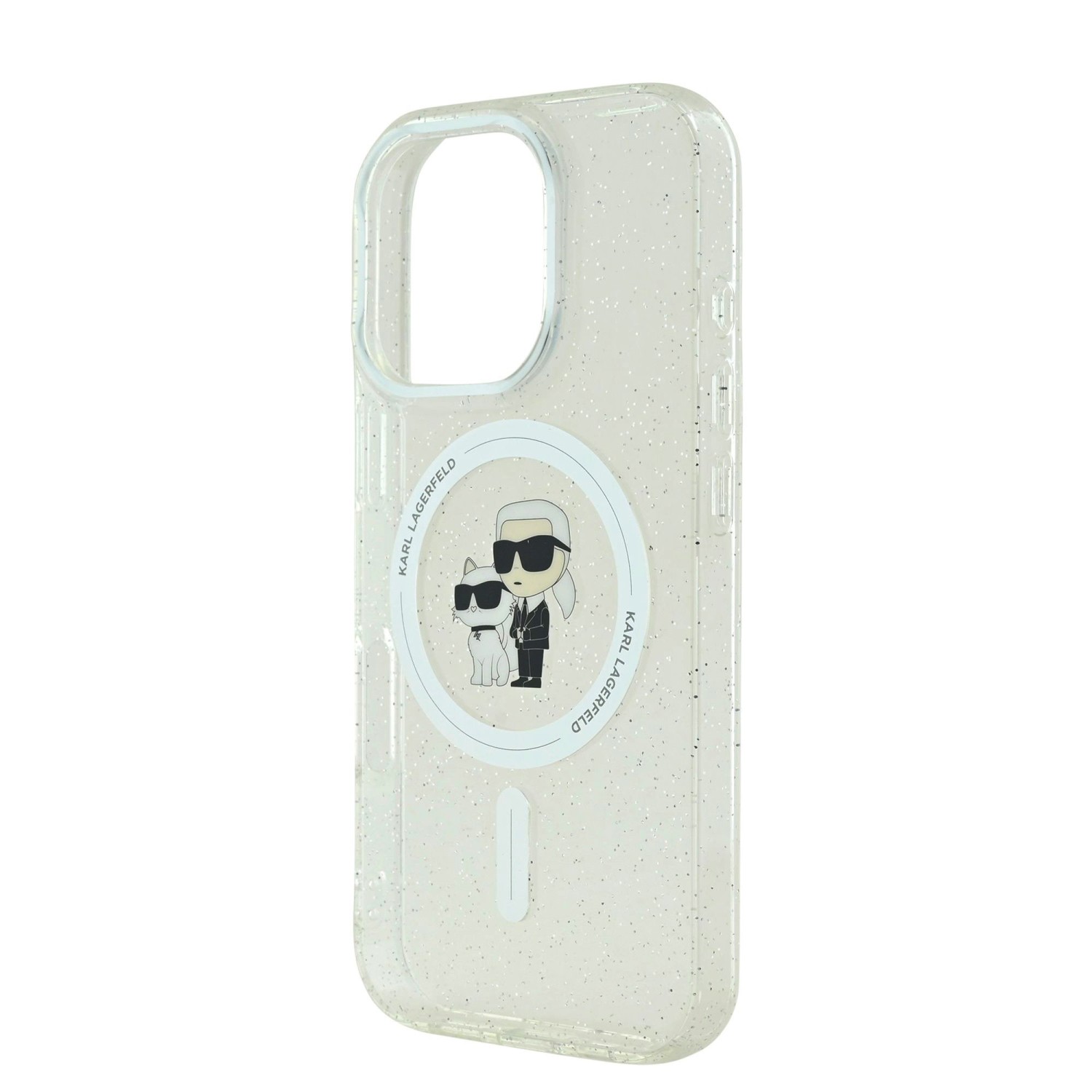 Karl Lagerfeld IML Glitter Karl and Choupette MagSafe Zadní Kryt pro iPhone 16 Pro Max Transparent