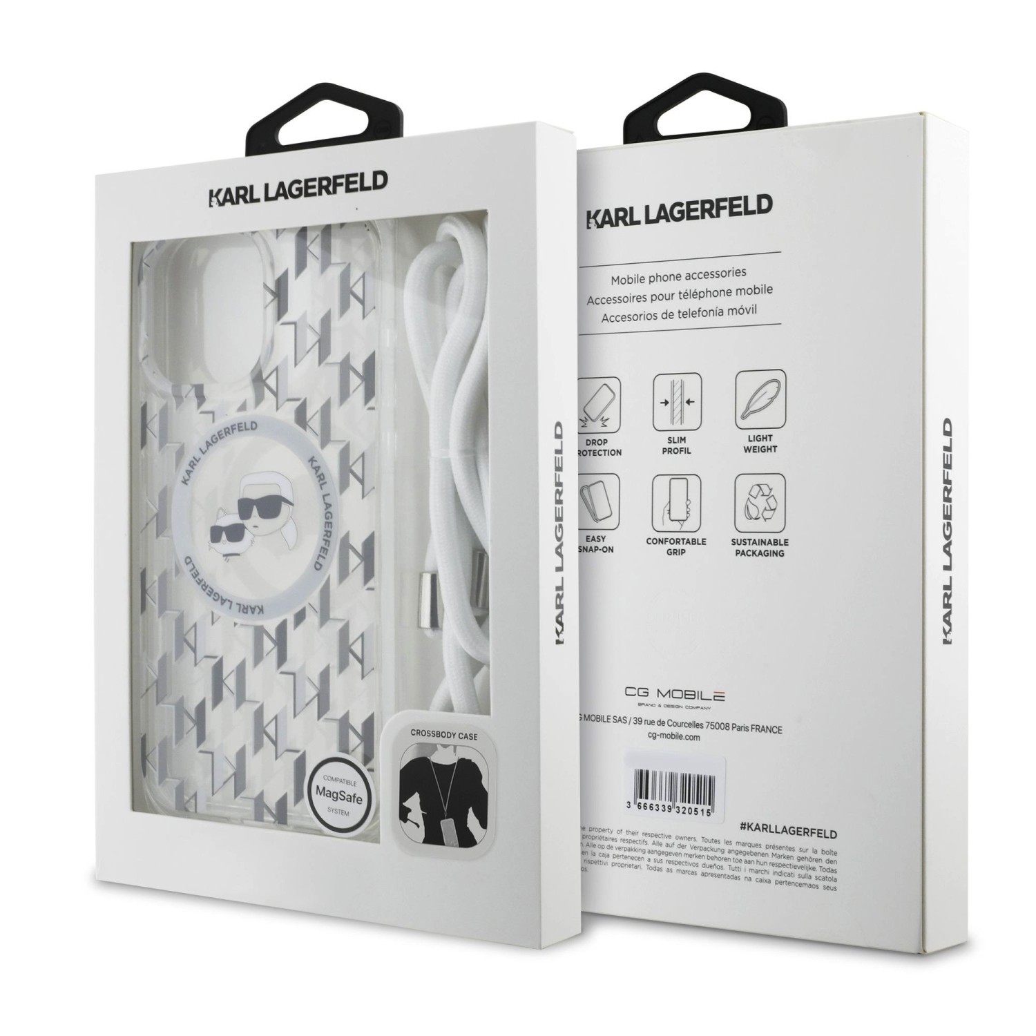 Karl Lagerfeld IML Monogram Crossbody K&CH Heads MagSafe Zadní Kryt pro iPhone 16 Pro Max Transparent