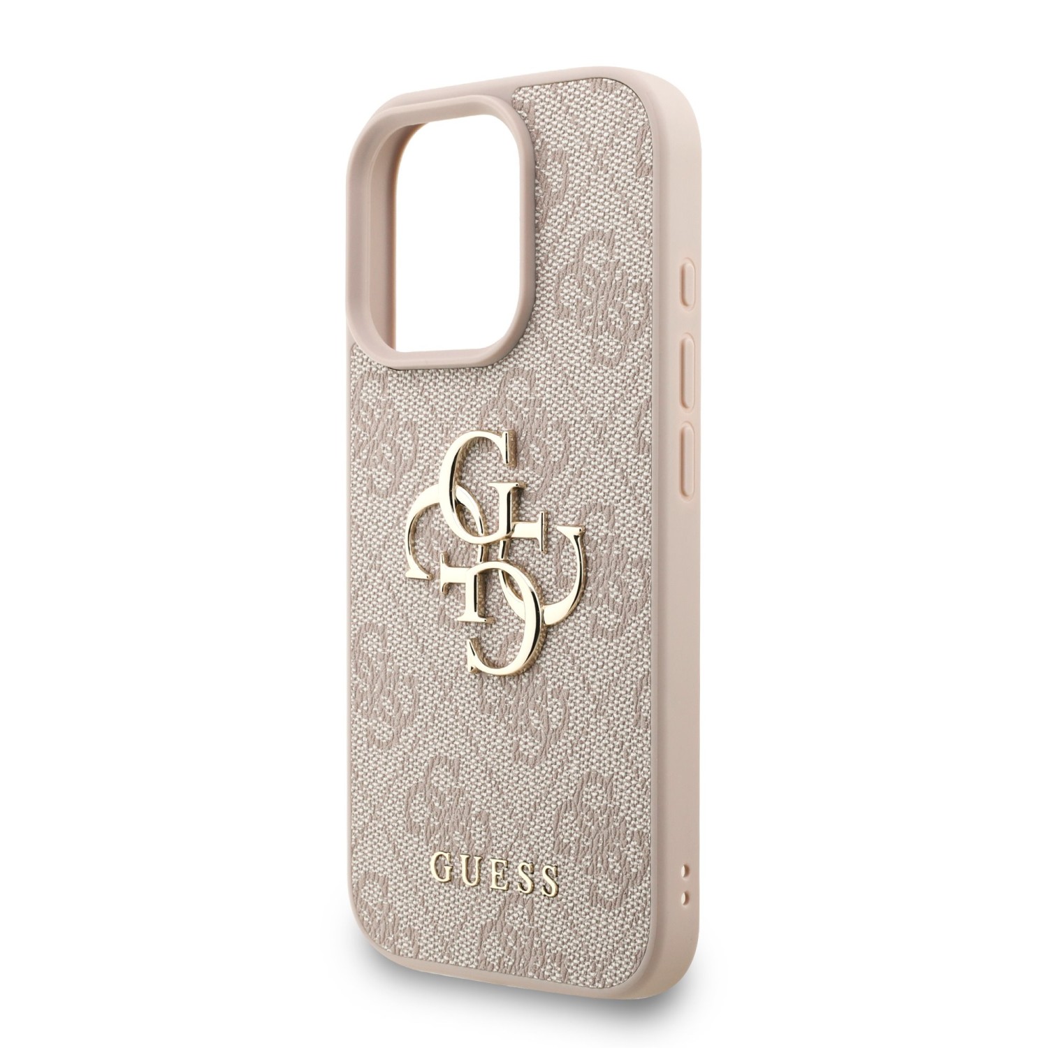 Guess PU 4G Metal Logo Strap Zadní Kryt pro iPhone 16 Pro Max Pink