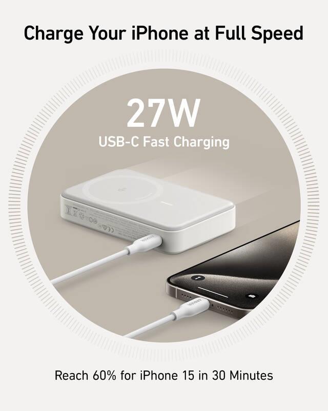 Anker MagGo 10000mAh, Bezdrátová powerbanka 27W bílá
