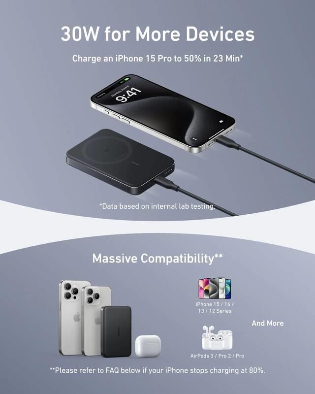 Anker MagGo 10000mAh, Bezdrátová powerbanka 30W černá