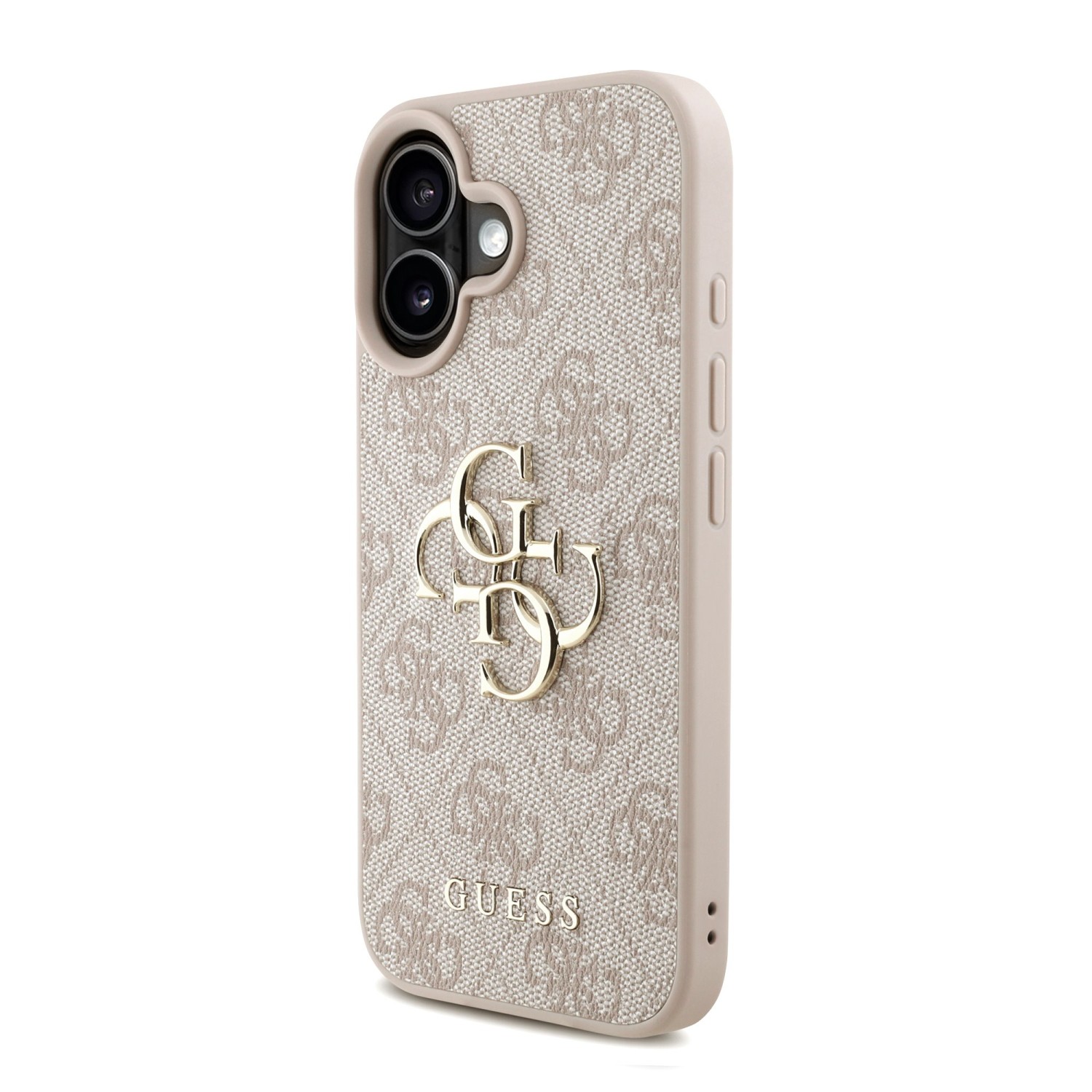 Guess PU 4G Metal Logo Strap Zadní Kryt pro iPhone 16 Pink