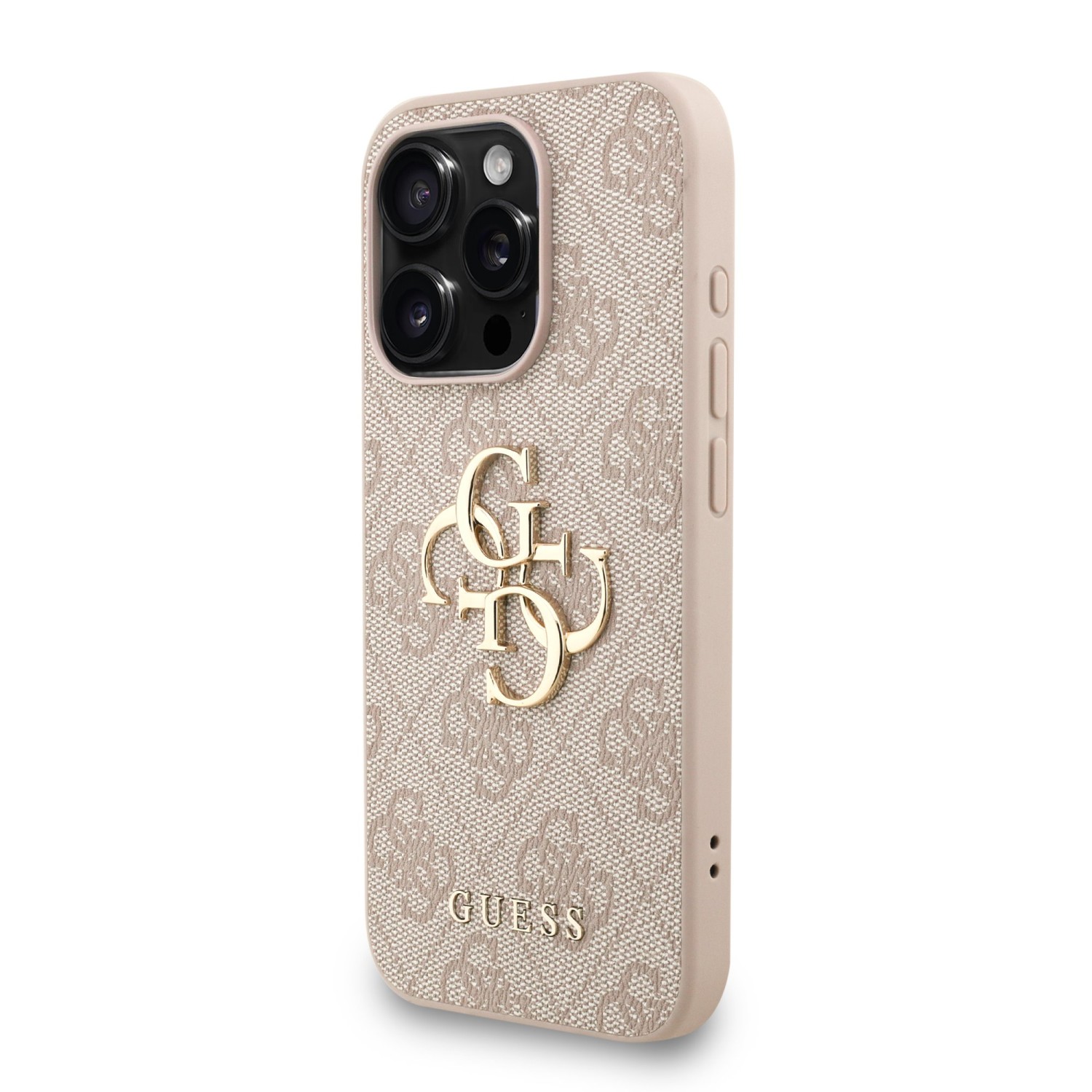 Guess PU 4G Metal Logo Strap Zadní Kryt pro iPhone 15 Pro Max Pink
