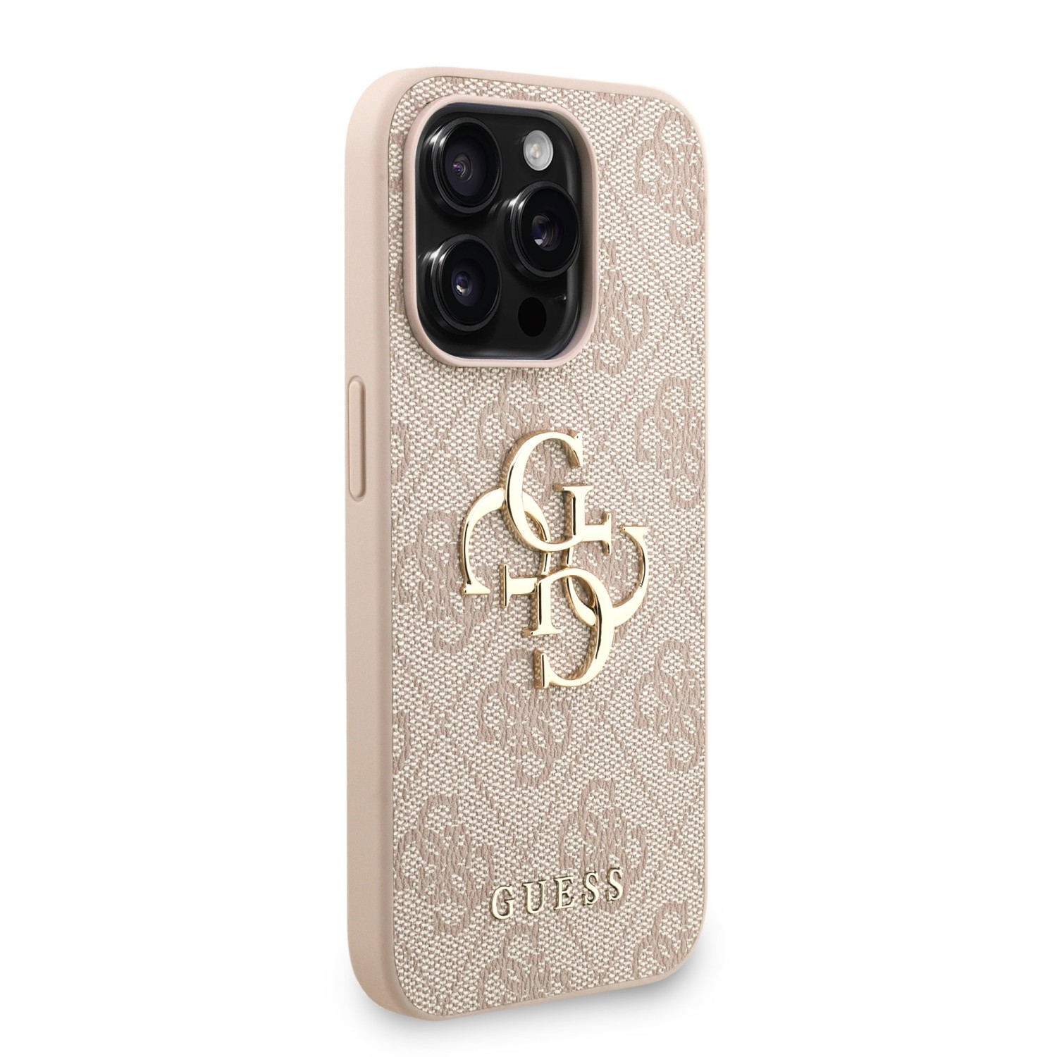 Guess PU 4G Metal Logo Strap Zadní Kryt pro iPhone 15 Pro Max Pink
