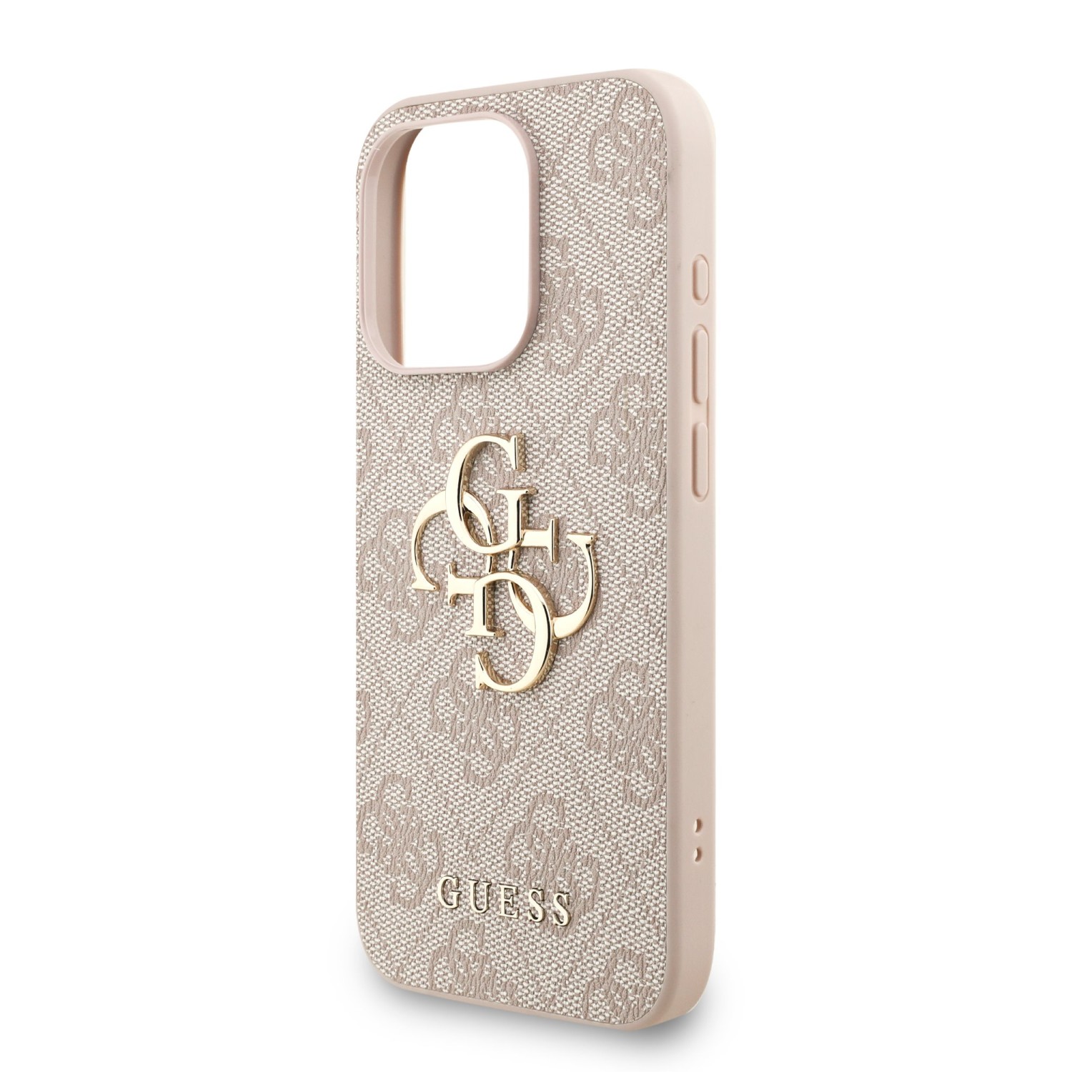 Guess PU 4G Metal Logo Strap Zadní Kryt pro iPhone 15 Pro Max Pink