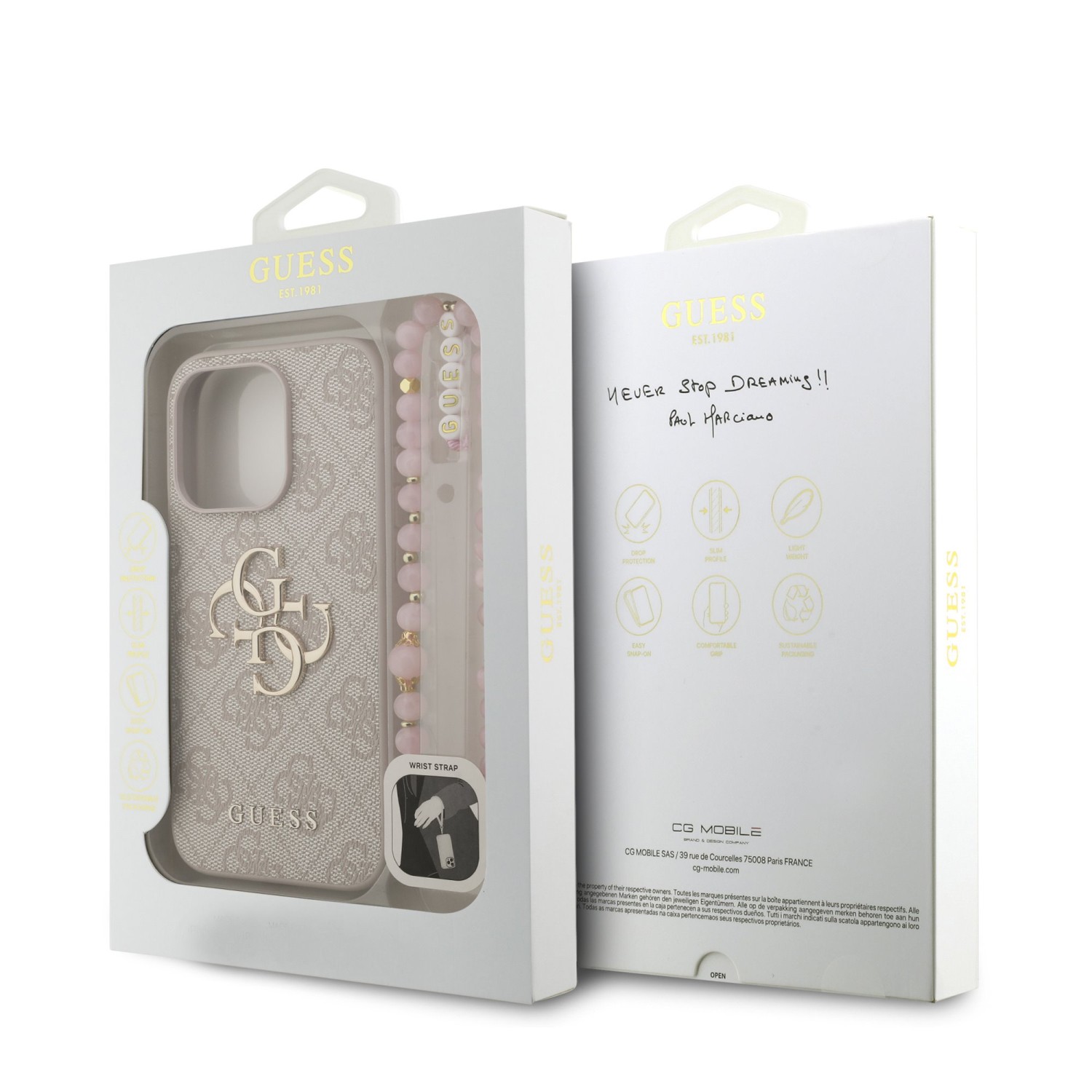 Guess PU 4G Metal Logo Strap Zadní Kryt pro iPhone 15 Pro Max Pink