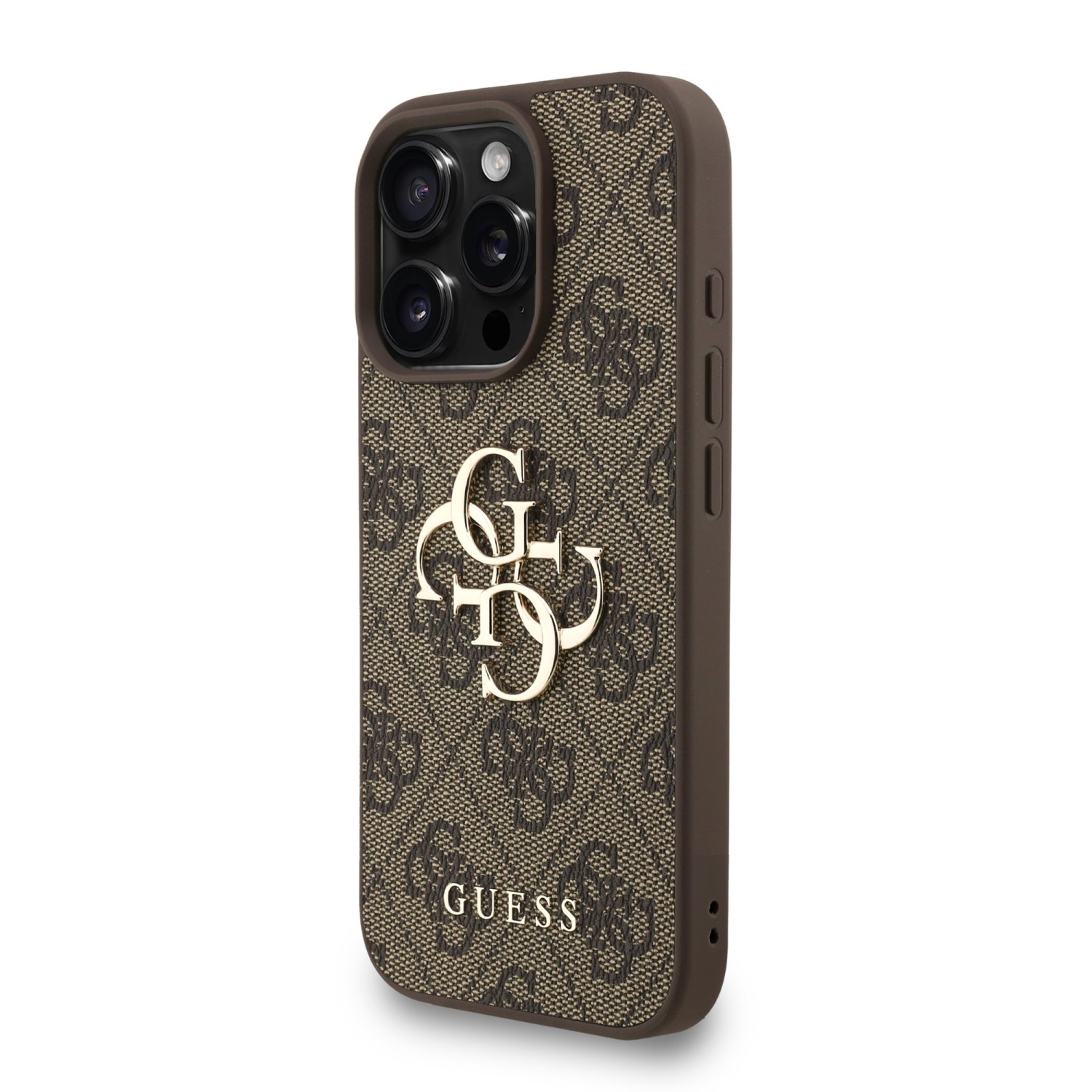 Guess PU 4G Metal Logo Strap Zadní Kryt pro iPhone 16 Pro Max Brown