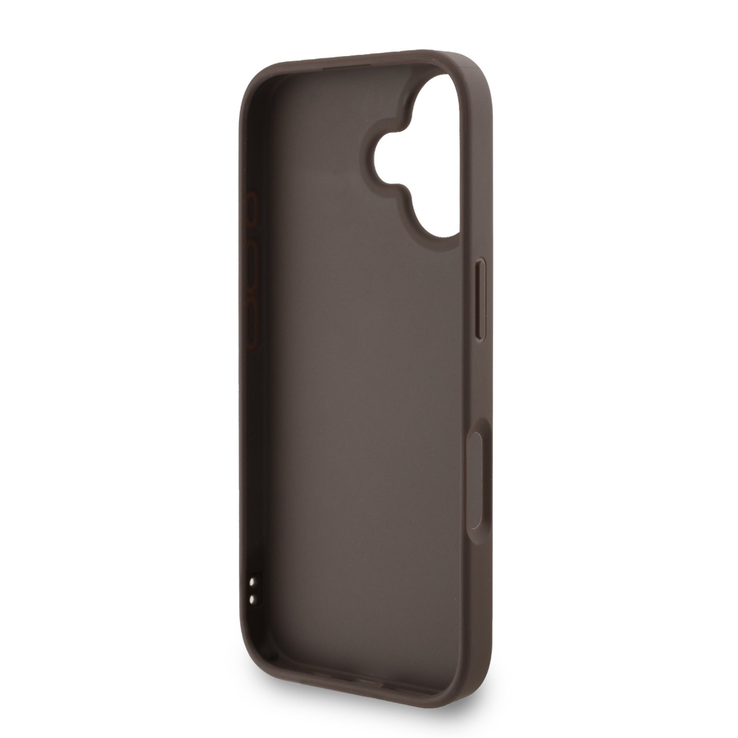 Guess PU 4G Metal Logo Strap Zadní Kryt pro iPhone 16 Brown