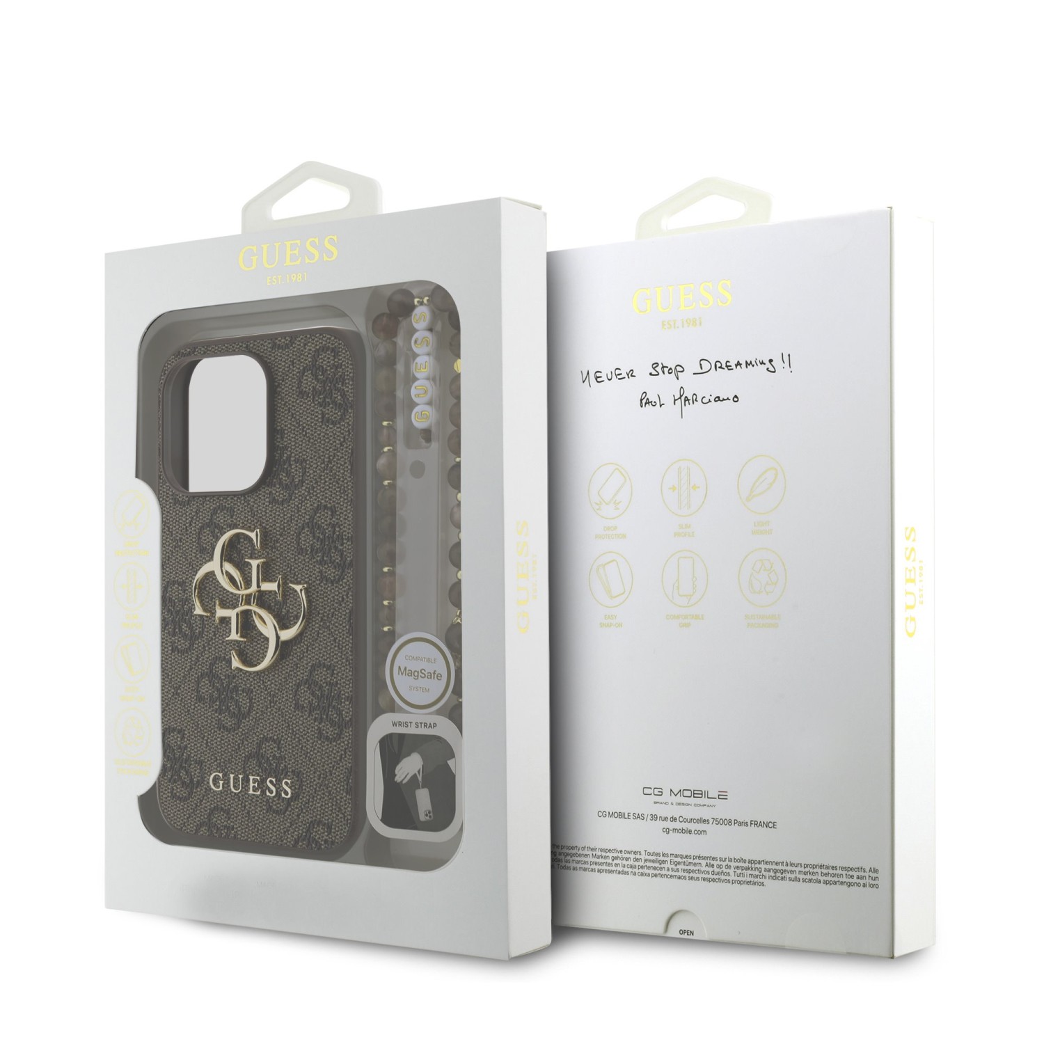 Guess PU 4G Metal Logo Strap Zadní Kryt pro iPhone 15 Pro Max Brown