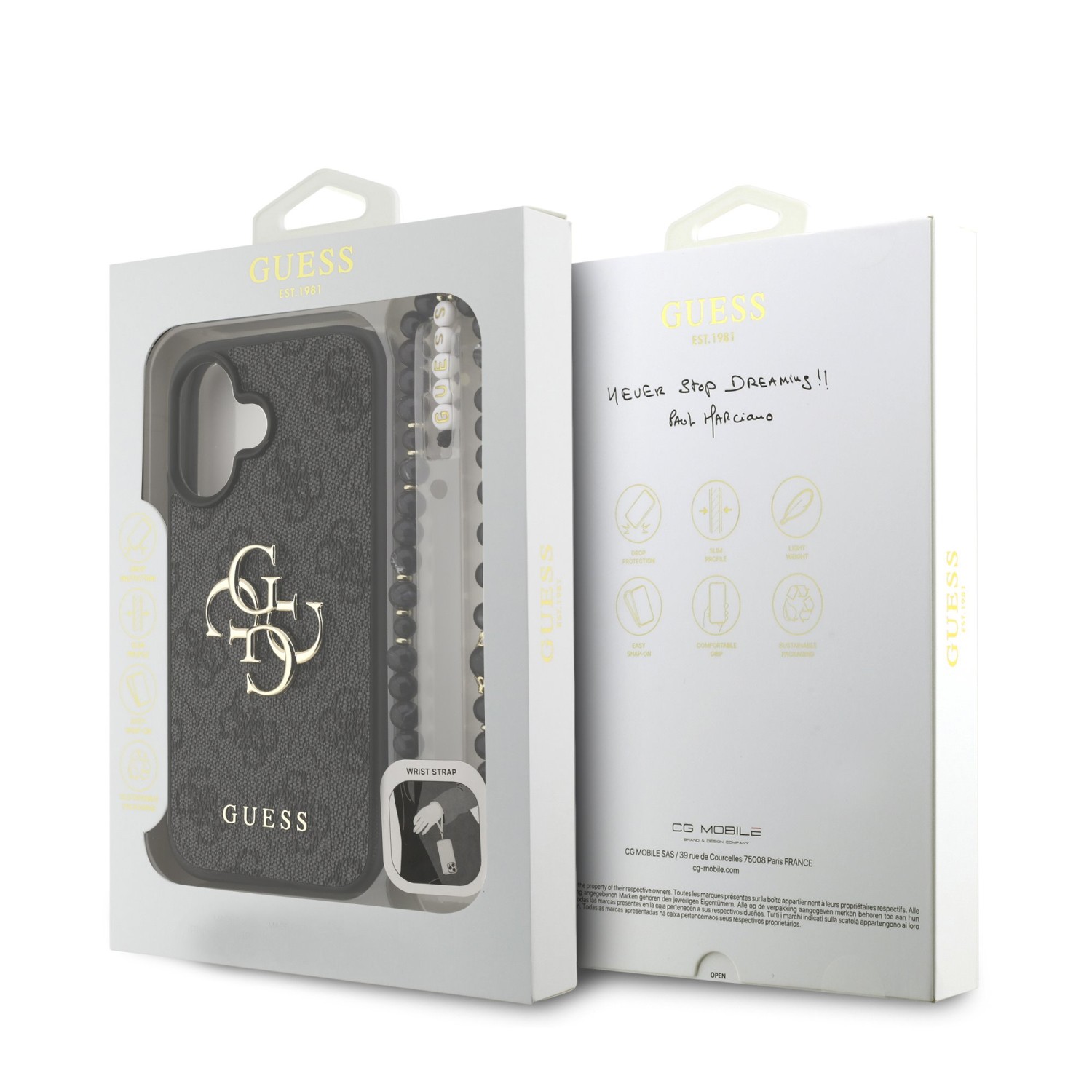 Guess PU 4G Metal Logo Strap Zadní Kryt pro iPhone 16 Black