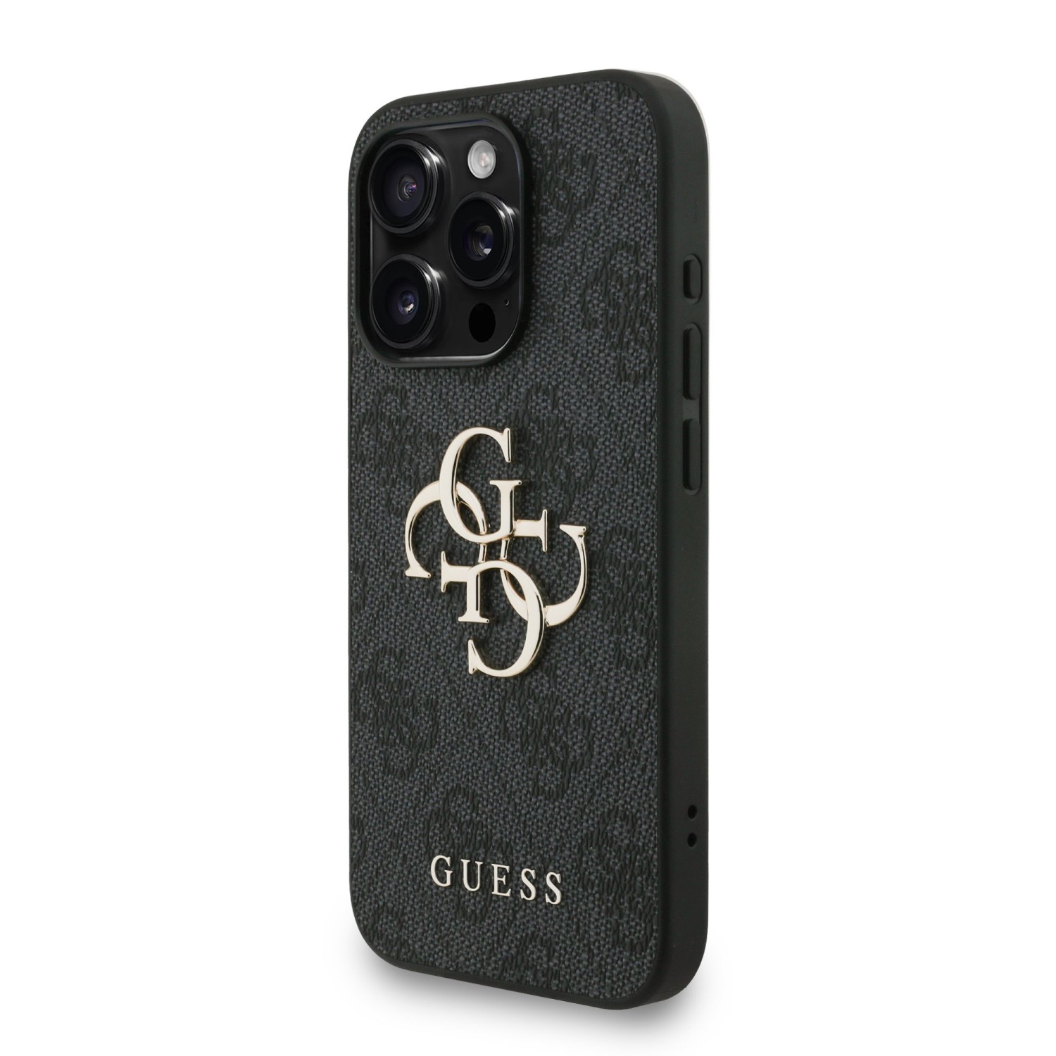 Guess PU 4G Metal Logo Strap Zadní Kryt pro iPhone 15 Pro Black