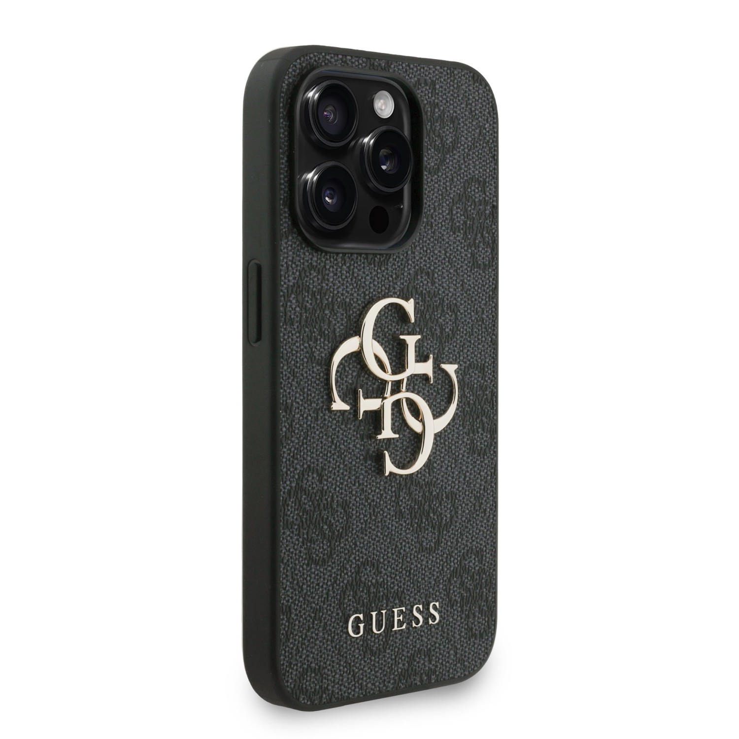 Guess PU 4G Metal Logo Strap Zadní Kryt pro iPhone 15 Pro Black