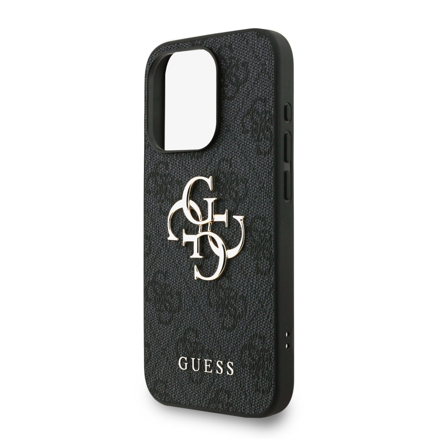Guess PU 4G Metal Logo Strap Zadní Kryt pro iPhone 15 Pro Black