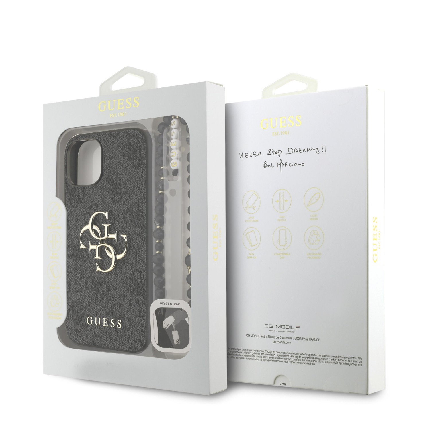 Guess PU 4G Metal Logo Strap Zadní Kryt pro iPhone 15 Black