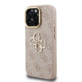 Guess PU 4G Metal Logo Stand Camera Frame Zadní Kryt pro iPhone 16 Pro Max Pink