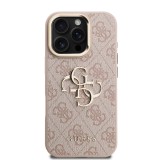 Guess PU 4G Metal Logo Stand Camera Frame Zadní Kryt pro iPhone 16 Pro Max Pink