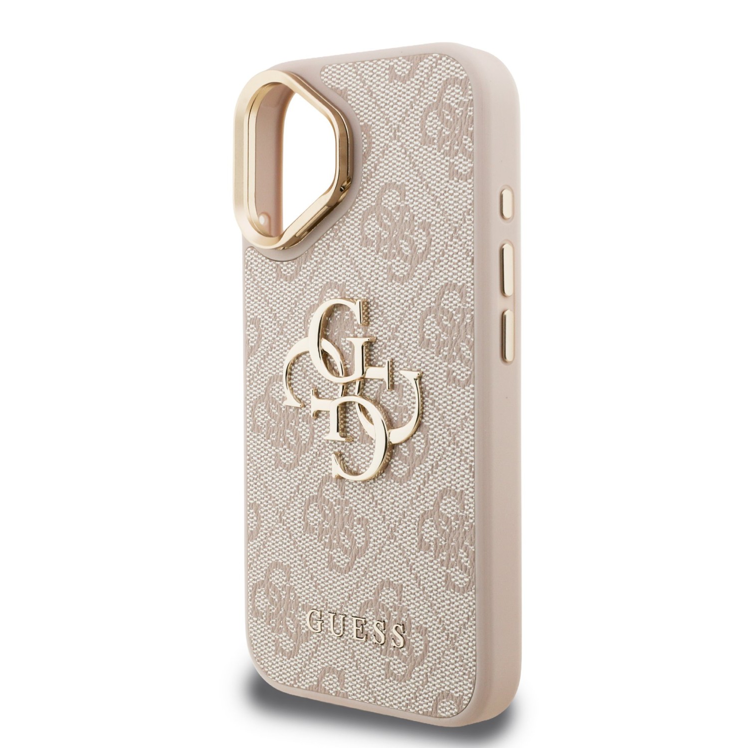 Guess PU 4G Metal Logo Stand Camera Frame Zadní Kryt pro iPhone 16 Pink
