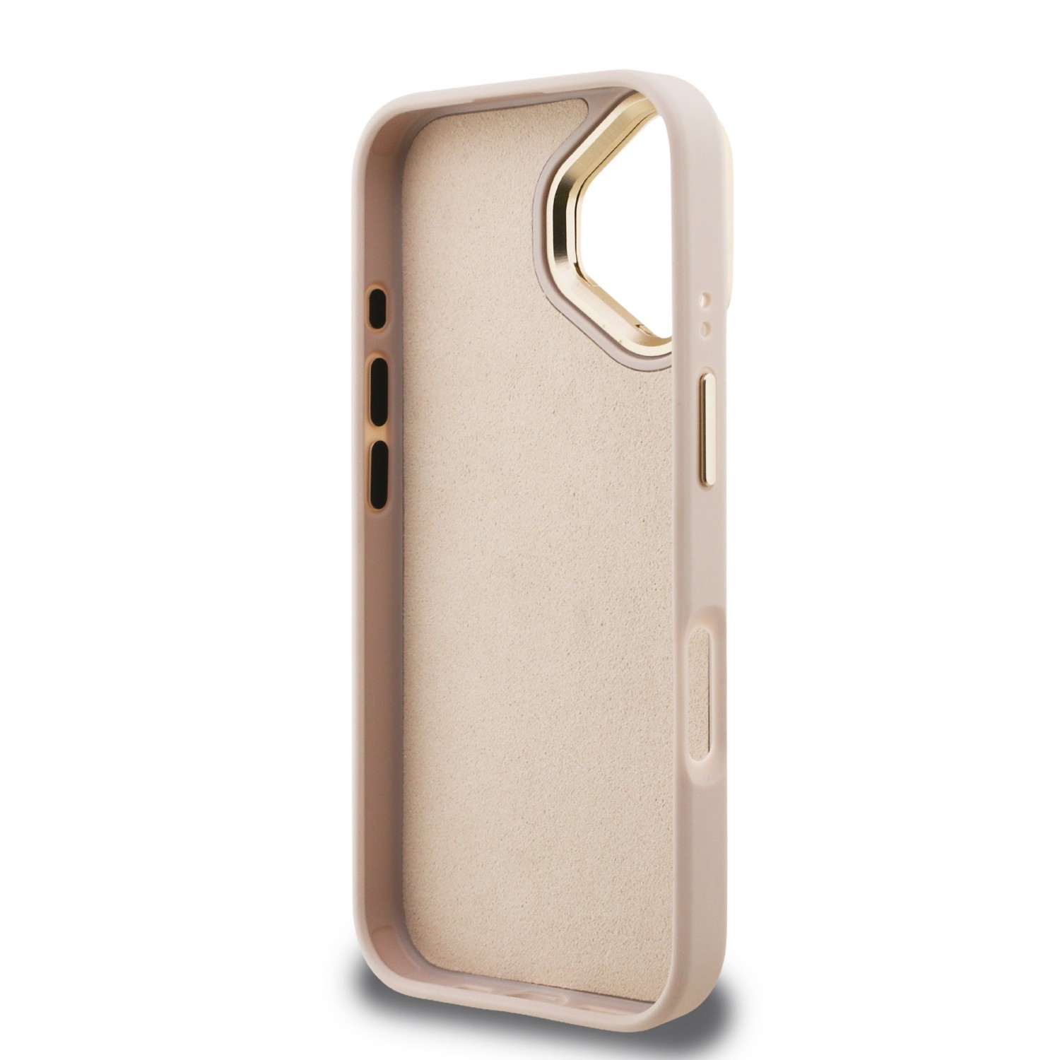 Guess PU 4G Metal Logo Stand Camera Frame Zadní Kryt pro iPhone 16 Pink