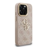 Guess PU 4G Metal Logo Stand Camera Frame Zadní Kryt pro iPhone 15 Pro Max Pink