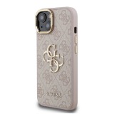 Guess PU 4G Metal Logo Stand Camera Frame Zadní Kryt pro iPhone 15 Pink