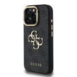 Guess PU 4G Metal Logo Stand Camera Frame Zadní Kryt pro iPhone 15 Pro Max Black