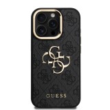 Guess PU 4G Metal Logo Stand Camera Frame Zadní Kryt pro iPhone 15 Pro Max Black