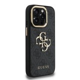 Guess PU 4G Metal Logo Stand Camera Frame Zadní Kryt pro iPhone 15 Pro Max Black